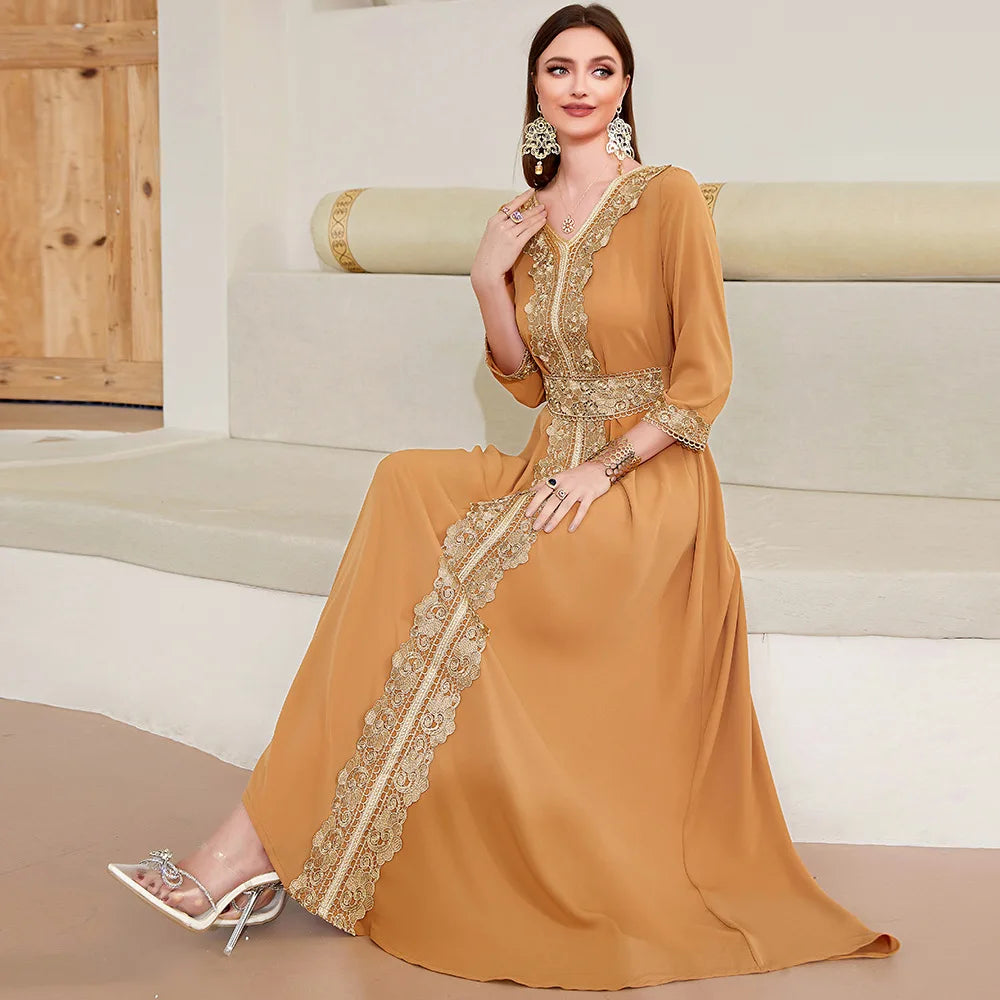 Ethnic Clothing Muslin Dress Kaftan Arabic Apparel Diamond Mesh V Neck  Dubai Elegant Long Sleeves Eid Mubarak Abaya Turkey From Tuesdayfasy,  $40.04